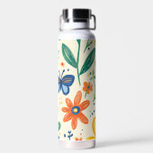 Crayon and Butterfly Flowers Waterfles (Achterkant)