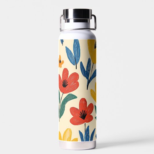 Crayon and Butterfly Flowers Waterfles (Achterkant)