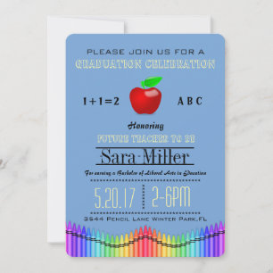 Crayon & Apple Teacher Afstuderen Invitation Kaart