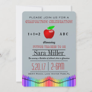 Crayon & Apple Teacher Afstuderen Invitation Kaart