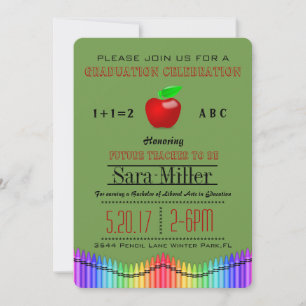 Crayon & Apple Teacher Afstuderen Invitation Kaart