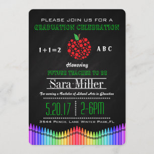 Crayon & Apple Teacher Afstuderen Invitation Kaart