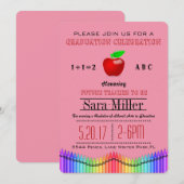 Crayon & Apple Teacher Afstuderen Invitation Kaart (Voorkant / Achterkant)