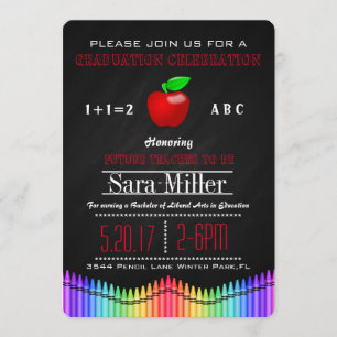 Crayon & Apple Teacher Afstuderen Invitation Kaart