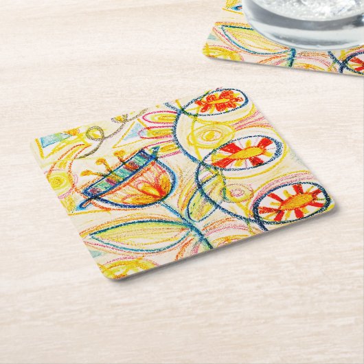 Crayon Art Doodles Kartonnen Onderzetters (Schuin)