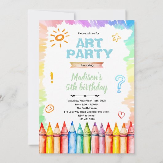 Crayon Art verjaardagsfeest uitnodiging (Voorkant)