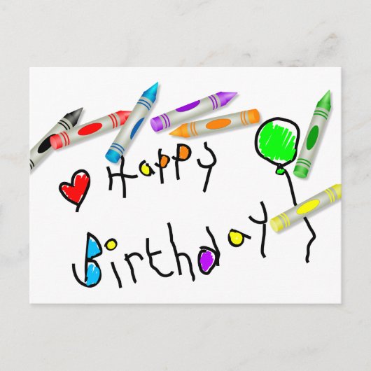 Crayon Birthday Greeting Briefkaart (Voorkant)
