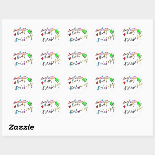 Crayon Birthday Greeting Ronde Sticker (Vel)