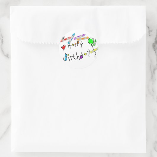 Crayon Birthday Greeting Ronde Sticker (Tas)