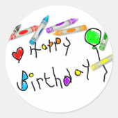 Crayon Birthday Greeting Ronde Sticker (Voorkant)
