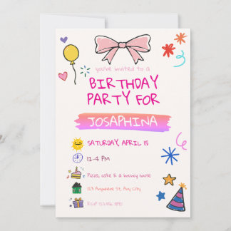 Crayon Birthday Party, Hand-Drawn Kids Invitation Kaart
