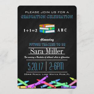 Crayon & Books Teacher Afstuderen Uitnodiging