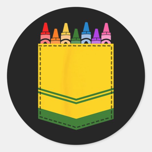 Crayon Box Pocket Teacher Gift Kostuum Ronde Sticker (Voorkant)