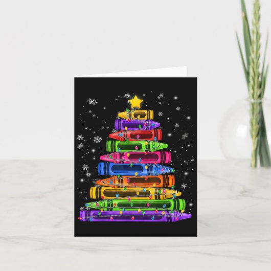 Crayon Christmas Tree Lights School Teacher Studen Kaart (Voorkant)