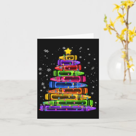 Crayon Christmas Tree Lights School Teacher Studen Kaart (Gele Bloem)