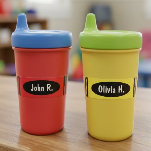 Crayon Colorful School Teacher Student Name Labels