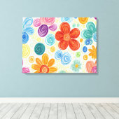 Crayon Doodle Daisy Design Canvas Afdruk (Insitu (Houten vloer))