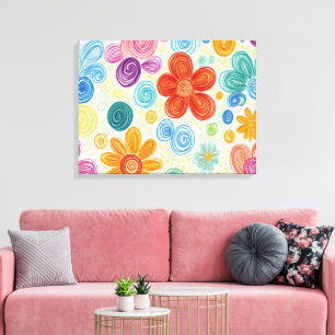 Crayon Doodle Daisy Design Canvas Afdruk