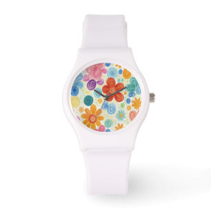 Crayon Doodle Daisy Design Horloge