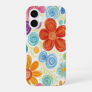 Crayon Doodle Daisy Design iPhone 16 Hoesje