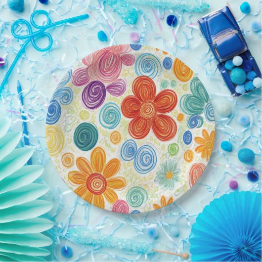 Crayon Doodle Daisy Design Papieren Bordje (Feest)