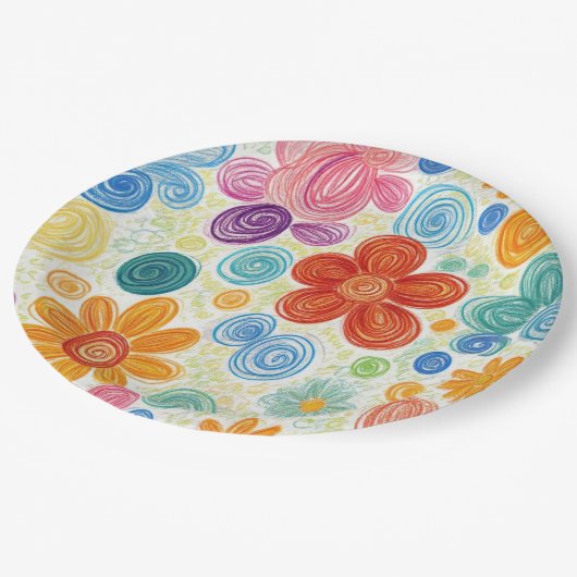 Crayon Doodle Daisy Design Papieren Bordje (Gekanteld)
