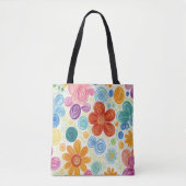 Crayon Doodle Daisy Design Tote Bag (Voorkant)
