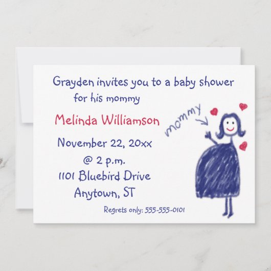 Crayon Drawing Baby shower Uitnodiging van Kind (Voorkant)