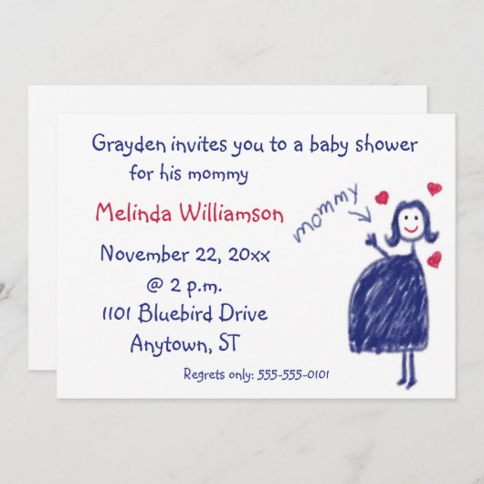 Crayon Drawing Baby shower Uitnodiging van Kind (Voorkant / Achterkant)