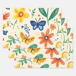 Crayon en vlinderbloemen inpakpapier vel