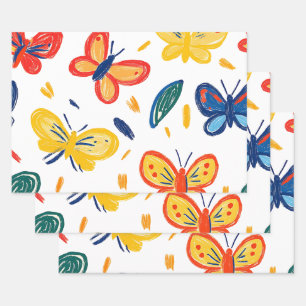 Crayon en vlinderbloemen inpakpapier vel