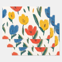 Crayon en vlinderbloemen inpakpapier vel