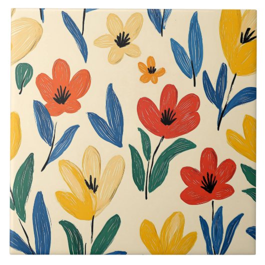 Crayon en vlinderbloemen tegeltje (Voorkant)