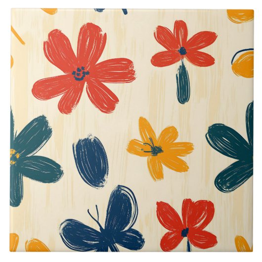 Crayon en vlinderbloemen tegeltje (Voorkant)