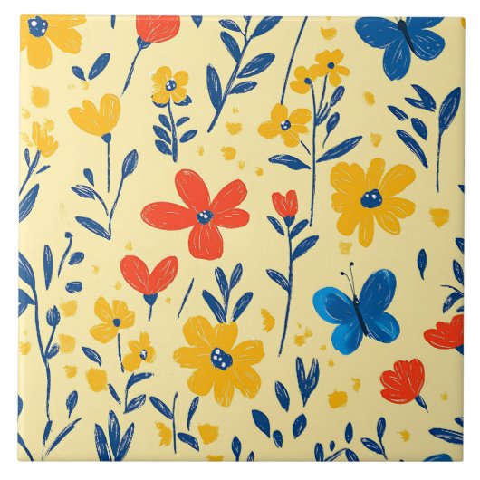 Crayon en vlinderbloemen tegeltje (Voorkant)