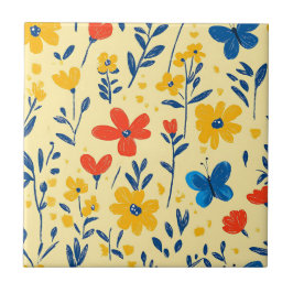 Crayon en vlinderbloemen tegeltje