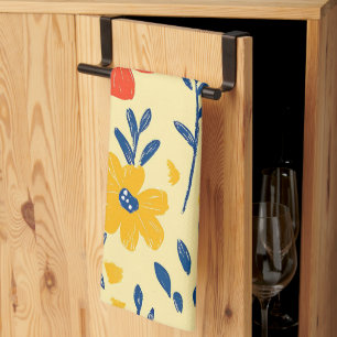 Crayon en vlinderbloemen theedoek
