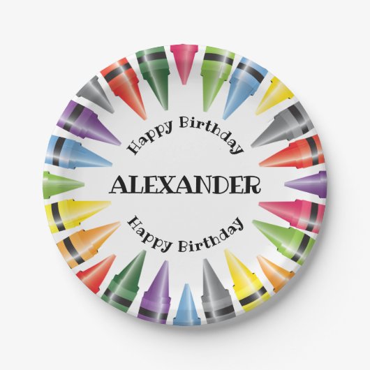 Crayon Gelukkige Verjaardag Kind Party Papieren Bordje (Voorkant)