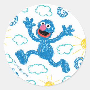 Crayon Grover Sunshine Pattern Ronde Sticker