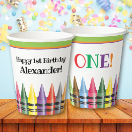 Crayon Happy 1e verjaardagsfeestje Kinder Papieren Bekers