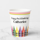 Crayon Happy 2e Verjaardag Roze Groen Feest Kinder Papieren Bekers (Voorkant)