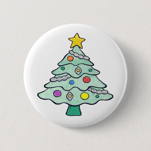 Crayon kerstboom ronde button 5,7 cm (Voorkant)