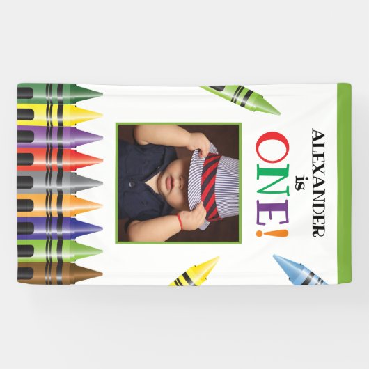 Crayon Kinder 1e Verjaardagsfeestfoto Spandoek (Horizontaal)