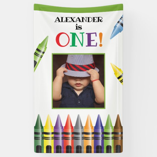 Crayon Kinder 1e Verjaardagsfeestfoto Spandoek (Verticaal)