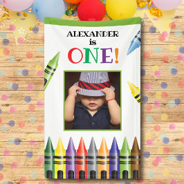 Crayon Kinder 1e Verjaardagsfeestfoto Spandoek