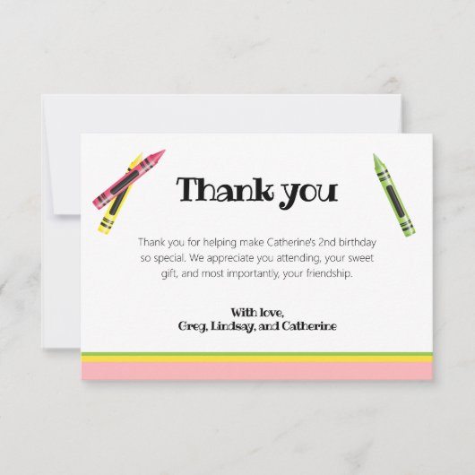 Crayon Kinder 2e verjaardag roze foto Bedankkaart (Voorkant)