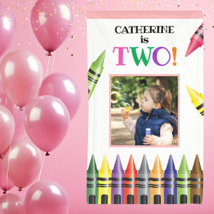 Crayon Kinder 2e verjaardagsfeestje foto roze Spandoek