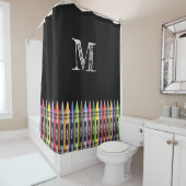 Crayon Kinder Zwart Trendy Patroon Monogram Douchegordijn (In situ)