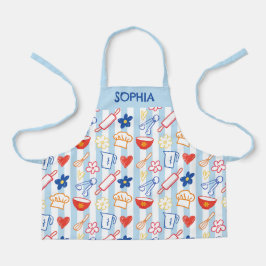 Crayon Kitchen Doodle Retro Cooking Pattern Schort