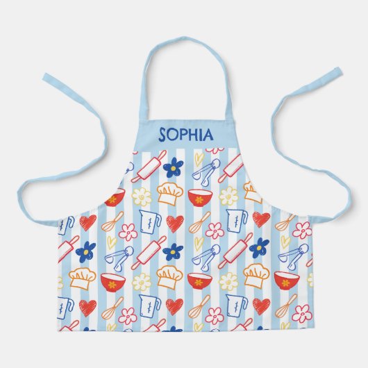 Crayon Kitchen Doodle Retro Cooking Pattern Schort (Voorkant)